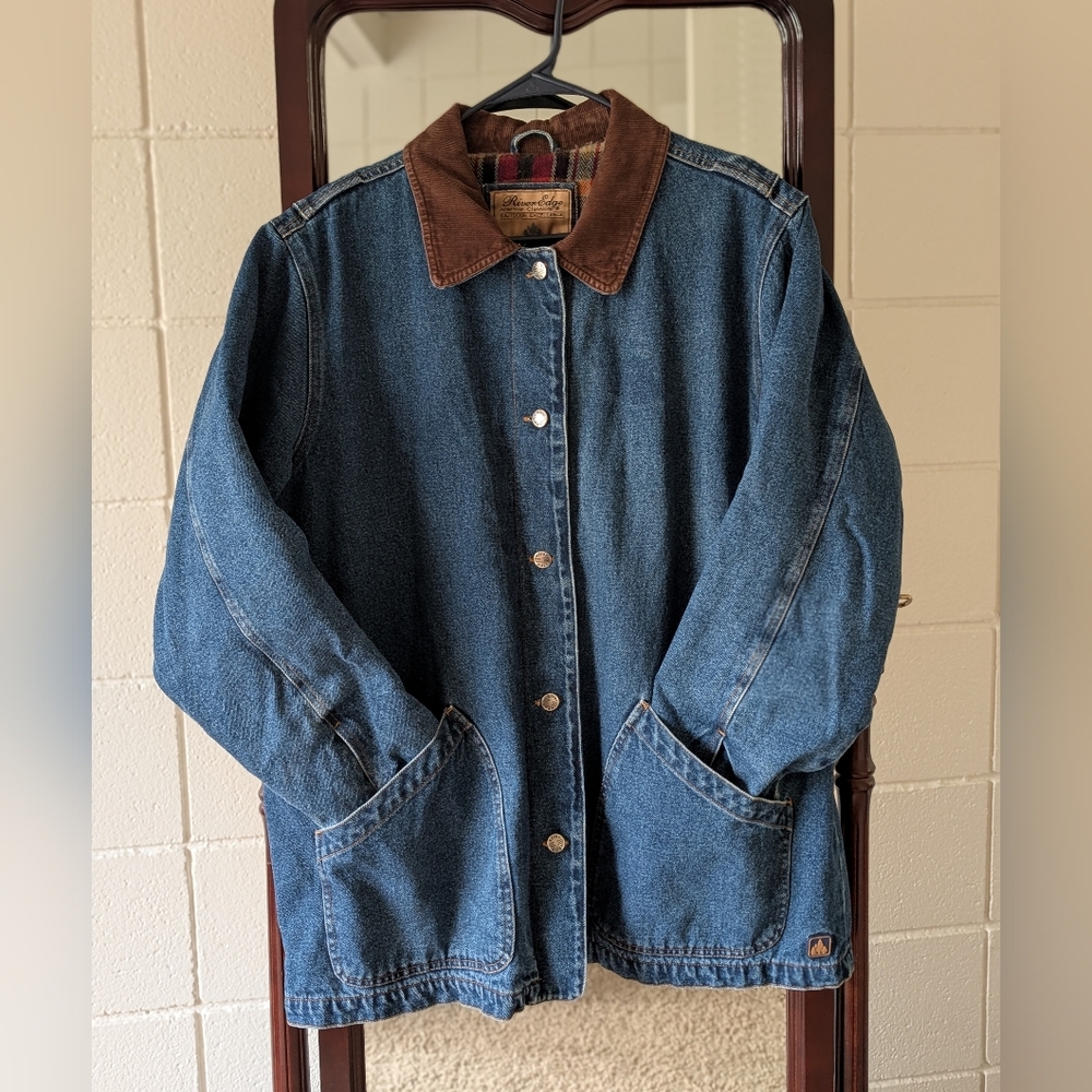 Classic Blue Denim Jacket with Brown Collar